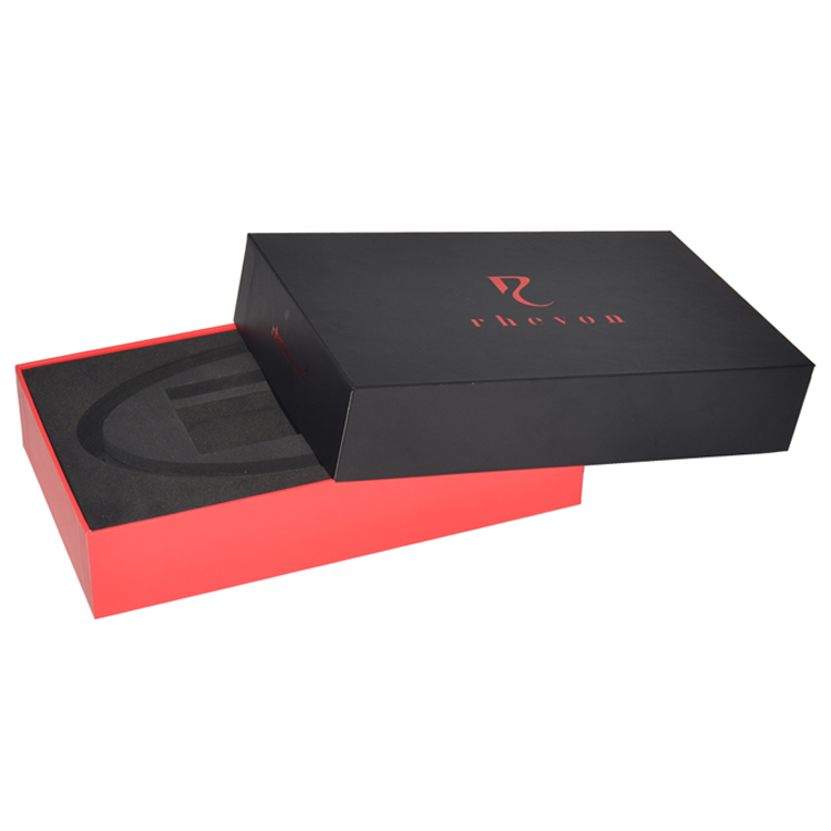 Hot Sale Matte Black Paper Lid and Base Box for Men's Leather Belts Packaging with EVA Holder and Hot Stamping Logo