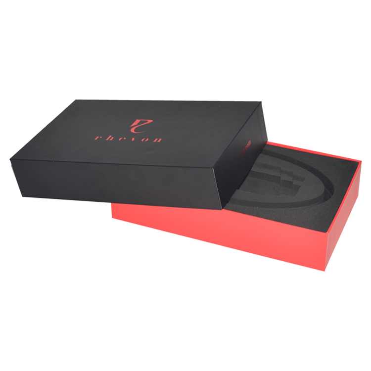 Hot Sale Matte Black Paper Lid and Base Box for Men's Leather Belts Packaging with EVA Holder and Hot Stamping Logo