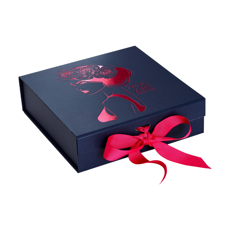 Wholesale Customized Collapsible Magnetic Gift Box with Hot Foil Stamping Logo and Changeable Ribbon