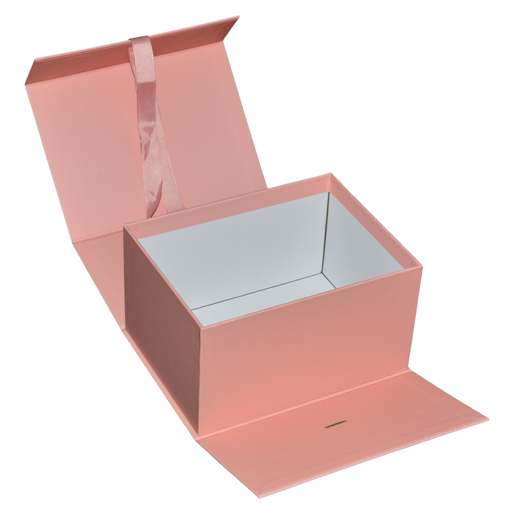 Pink Flip Top Boxes with Magnetic Catch and Changeable Silk Ribbon for Cosmetics Packaging from Shenzhen Manufacturer