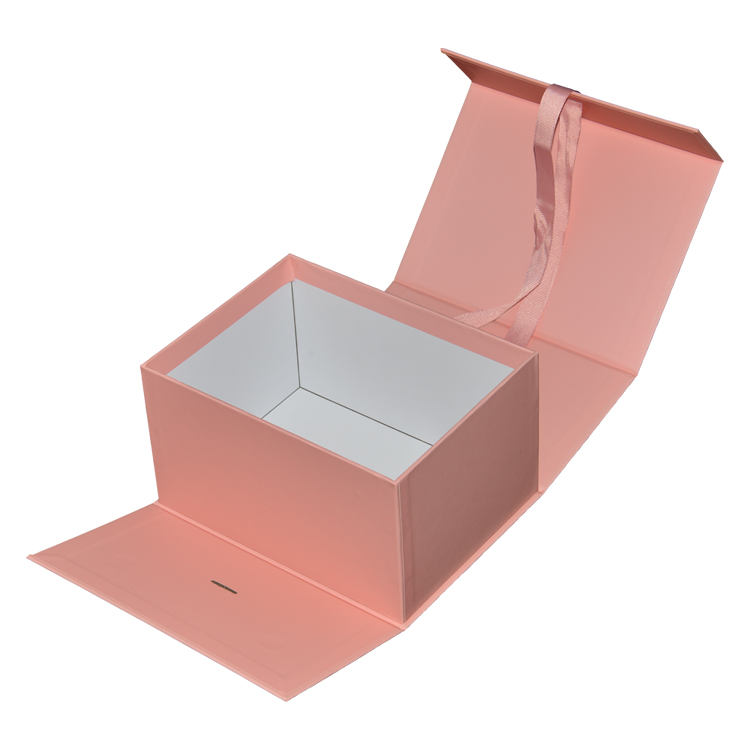 Pink Flip Top Boxes with Magnetic Catch and Changeable Silk Ribbon for Cosmetics Packaging from Shenzhen Manufacturer