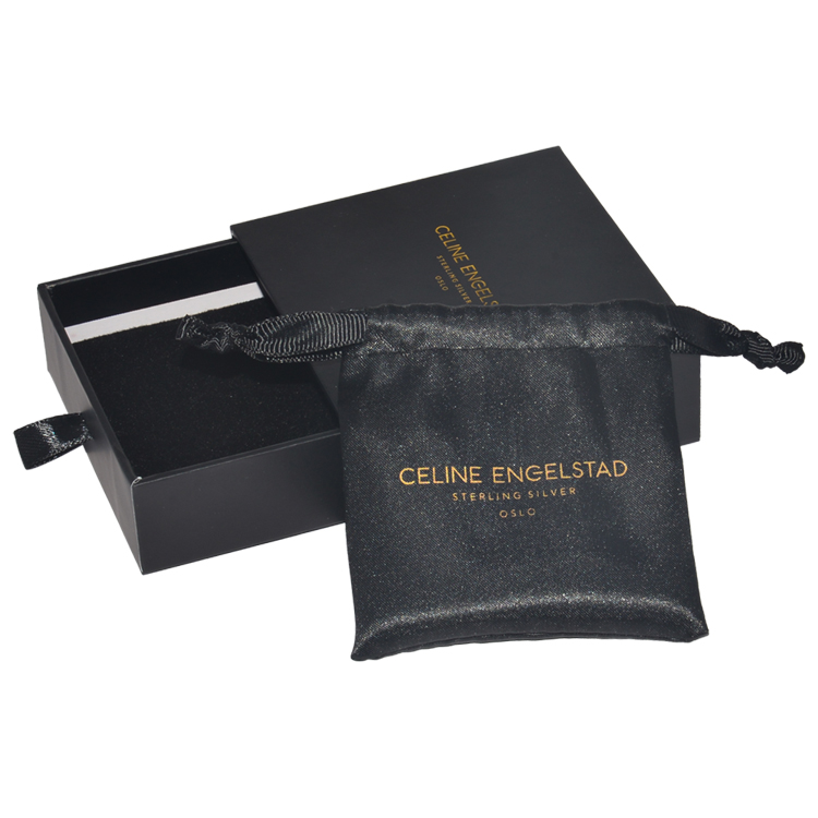 Elegant Sliding Drawer Box for Jewelry Packaging with Satin Bag and Golden Hot Foiled Logo from China Supplier