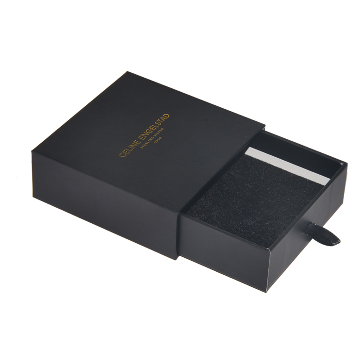 Elegant Sliding Drawer Box for Jewelry Packaging with Satin Bag and Golden Hot Foiled Logo from China Supplier