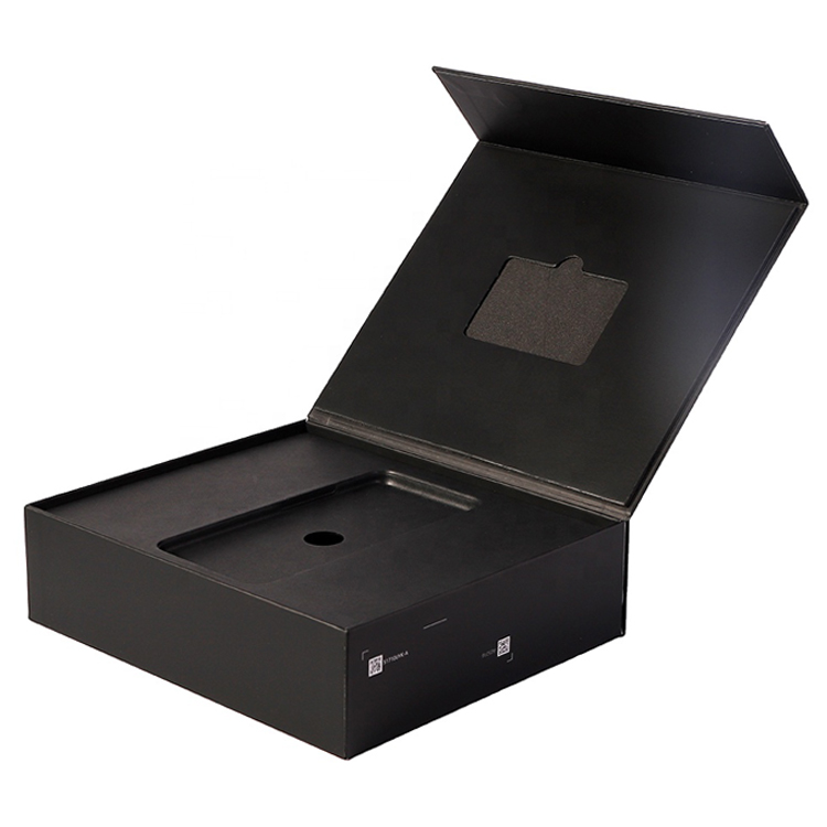 Custom Matte Black Rigid Cardboard Setup Magnetic Lid Boxes for Electronics with Spot UV and Cardboard Insert