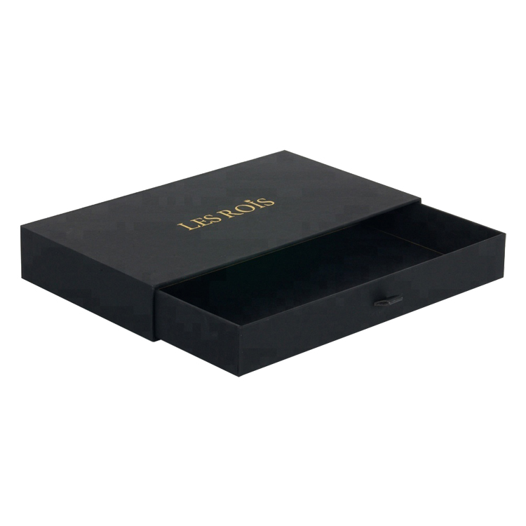 Small Matt Paper Packaging Sliding Drawer Box with Gold Foiled Logo on Top for Les Rois