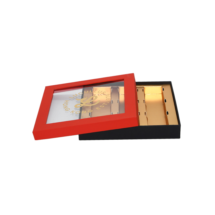 Chocolate Gift Box Packaging with Clear Window and Gold Cardboard