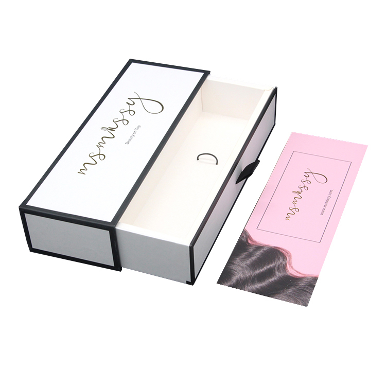 Printed Luxury Sliding Rigid Hair Extension Wig Gift Boxes Pull Out Drawer Packaging Boxes with Ribbon