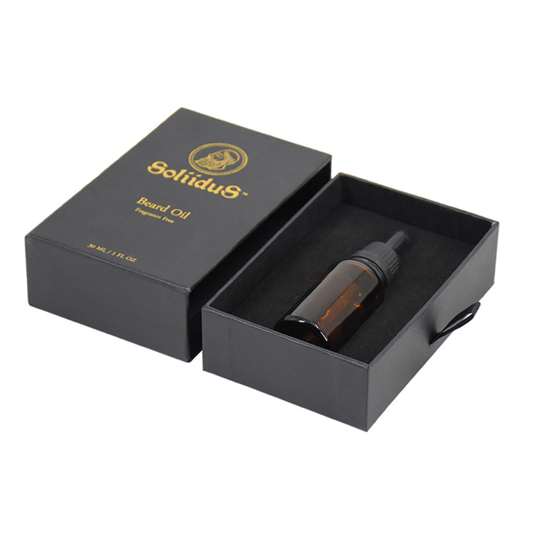 Black Drawer Beard Oil Gift Box Sliding Paper Drawer Box for 30ml CBD Oil Bottle with EVA Holder