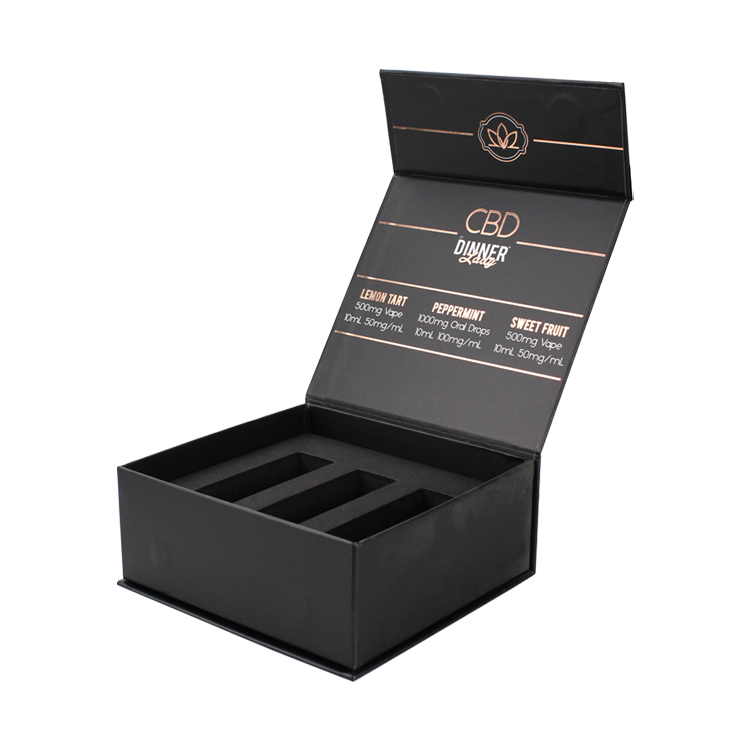  Black Magnetic Closure CBD Oil Packaging Cardboard Box CBD Essential Oil Gift Box with EVA Foam Holder