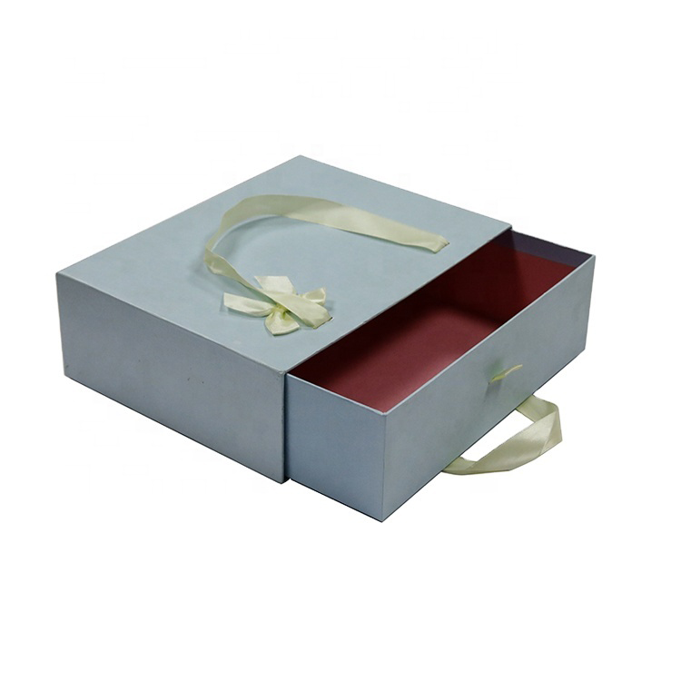 Rigid Cardboard Sliding Jewelry Accessories Box with Ribbon Rope Gift Sleeve Drawer Jewelry Packaging Box