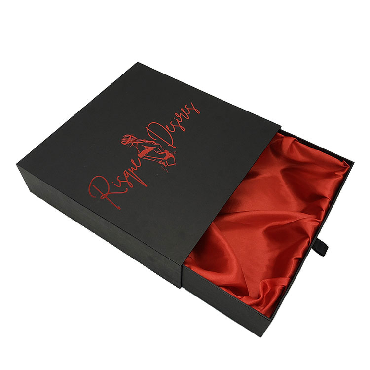 Luxury Black Rectangle Sliding Drawer Women Wigs Hair Extension Storage Boxes with Silk Satin