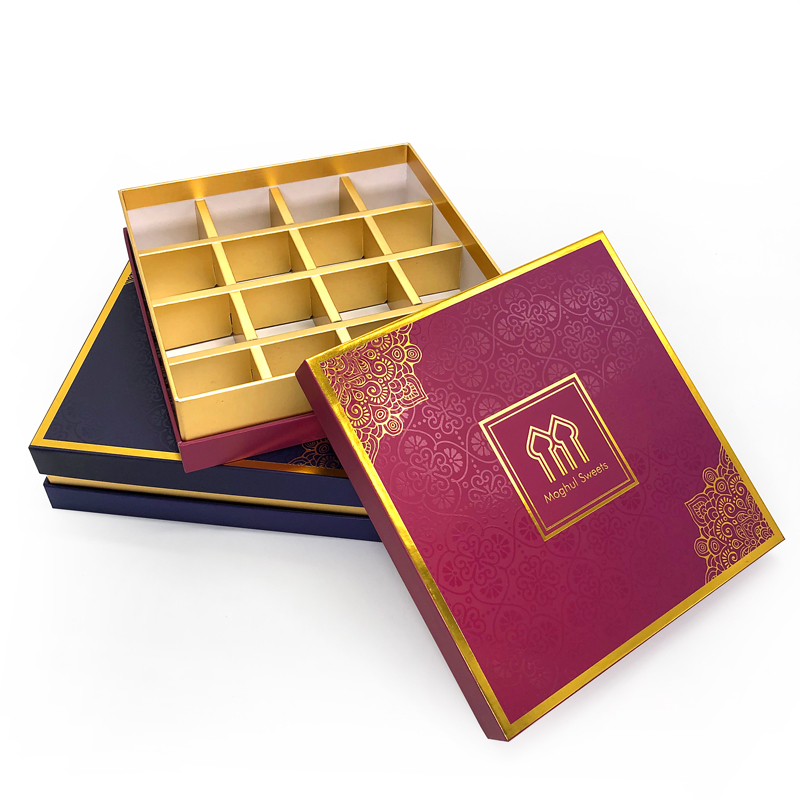 Custom Gold Foil Spot Uv Logo Lid And Base Chocolate Boxes With Dividers Wholesale Luxury Sweet Box Gift Packaging For Sweets Chocolates