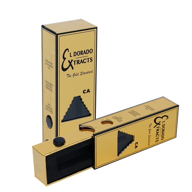 Custom Printed Gold Foil Metallic Paper Empty Packaging Thread Cartridge Oil Cardboard Box With Custom Logo