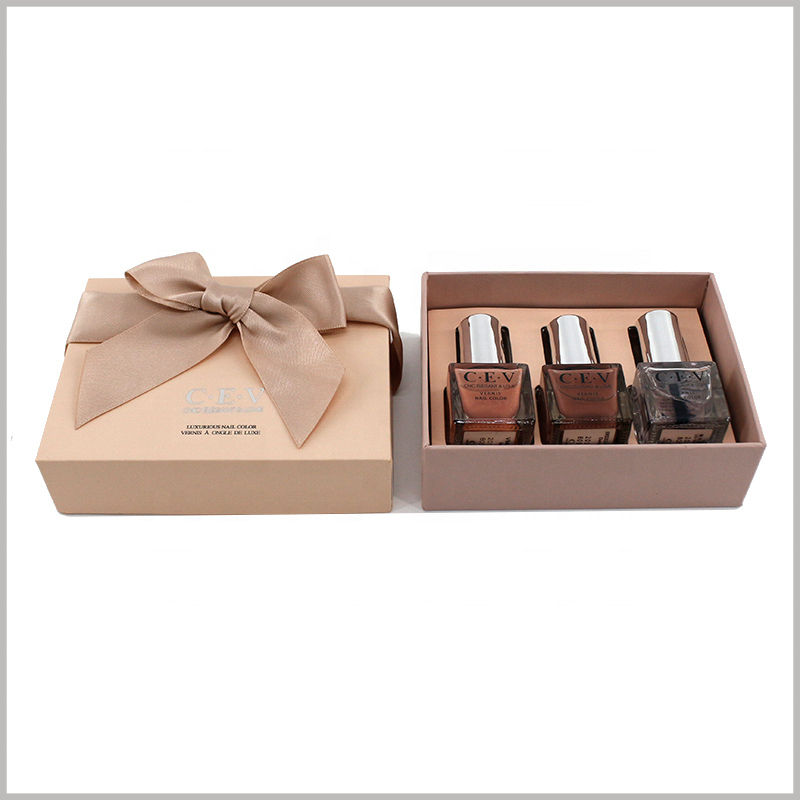 Custom 3 Bottles Of Nail Polish Gift Boxes Packaging With Satin Ribbon