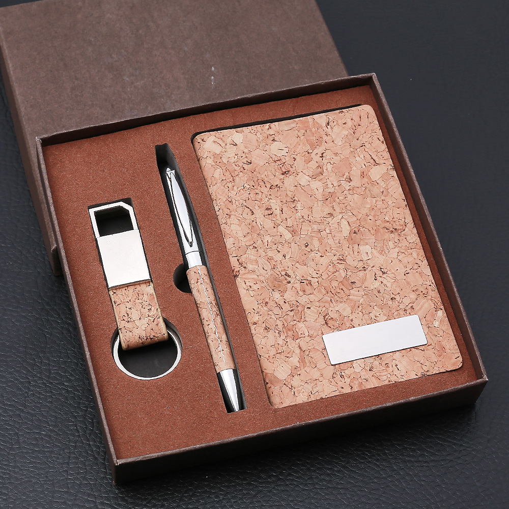 Binding Cork b5 Dairy Agenda Ball Pen Gift Set Cork Notebook Pen Set Packaging Paper Box