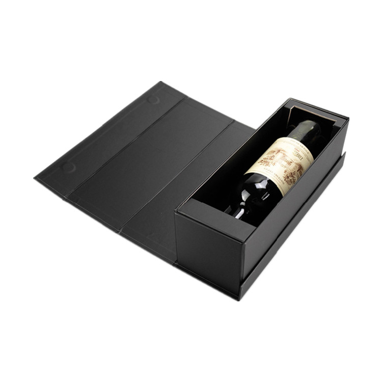 Manufacture Wholesale Custom Handmade Black Cardboard Paper Magnetic Folding Single Red Wine Box for 500ml